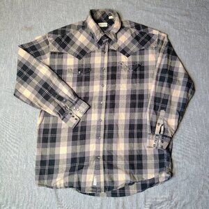 Stetson Shirt Mens Size 2XL XXL Gray Tan Pearl Snap Western Flannel Work Wear